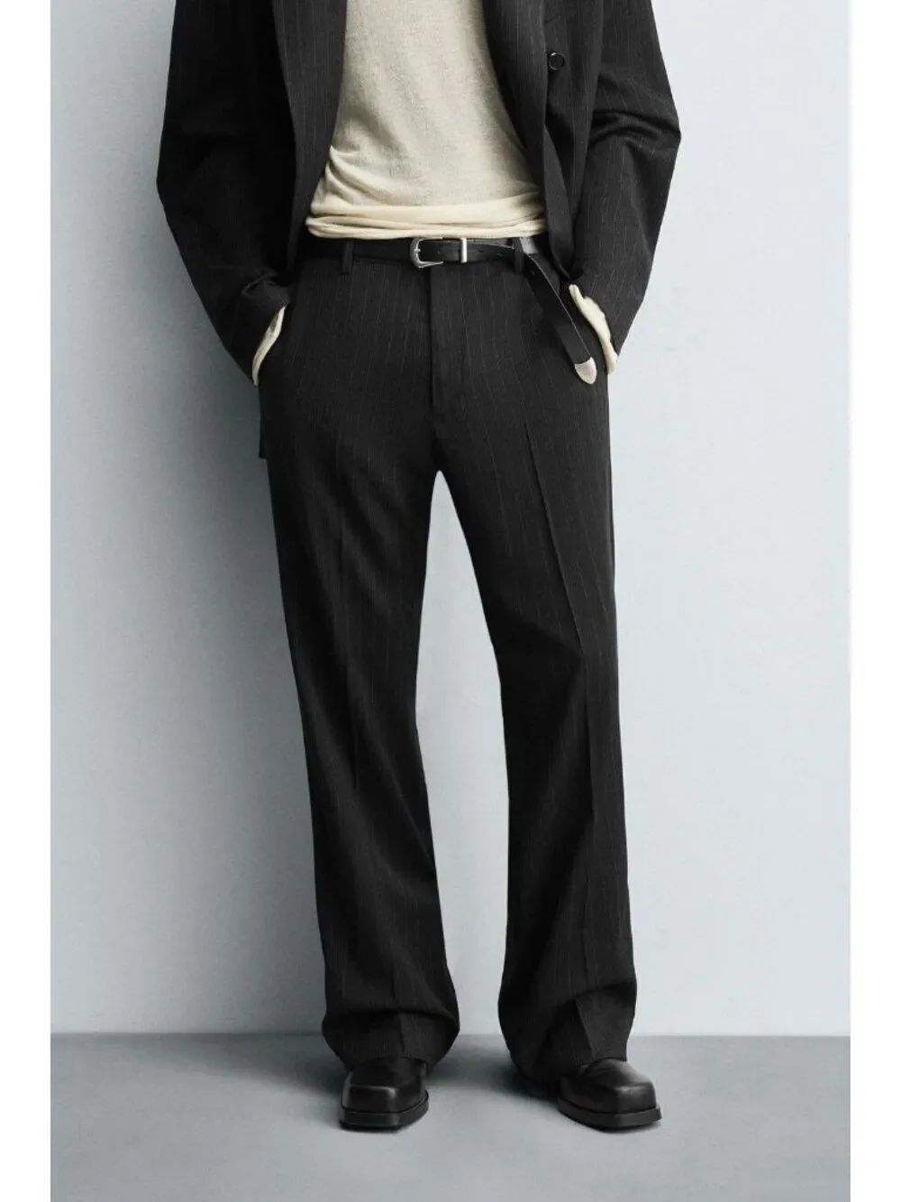 Zara Men Striped Suit Trousers pants EU 42 US 32 Black Straight 5955/549 NWT